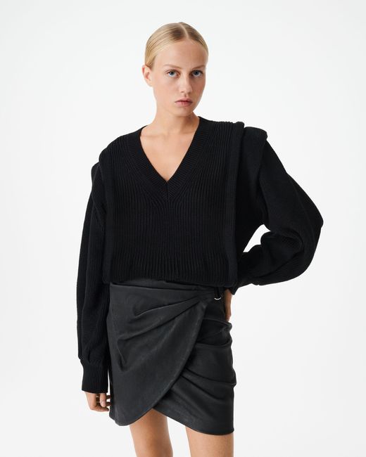 IRO Lore Pleated V-neck Sweater in Black | Lyst
