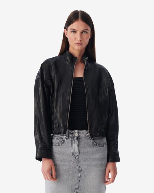 IRO Black Okan Leather Stand-up Collar Jacket
