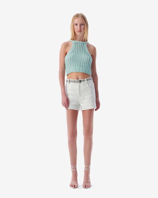 IRO White Senda Fringed Lurex Tweed Shorts