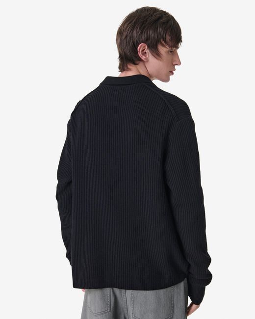 IRO Black Ribbed Knit Polo for men