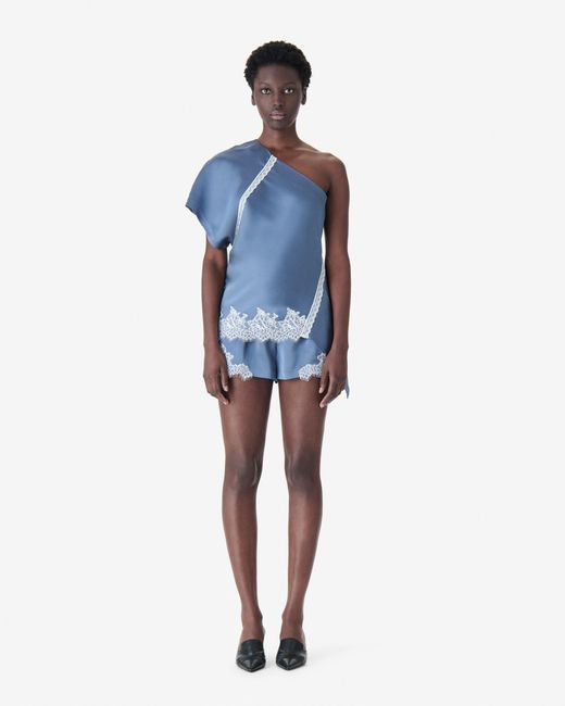 IRO Blue Asymmetrical Satin Top