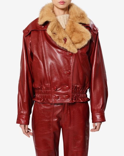 Isabel Marant Red Valina Leather Coat