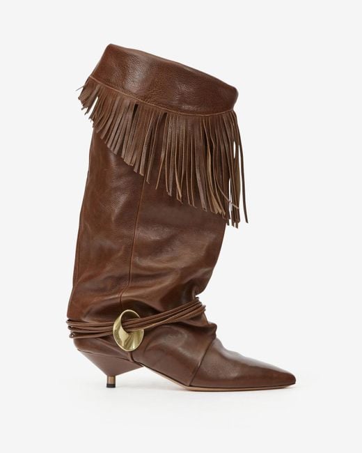 Isabel Marant Brown Fringed Leather Elten Cone-Heel Boots