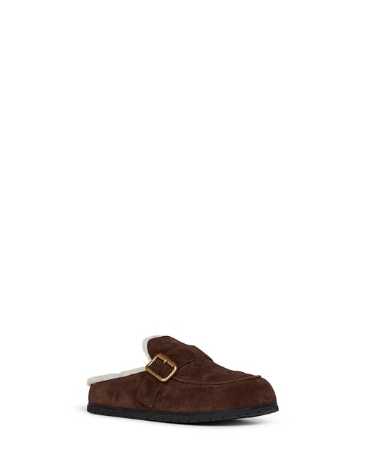 Prada Brown Mules Dark Suede & Shearling Calf Leather