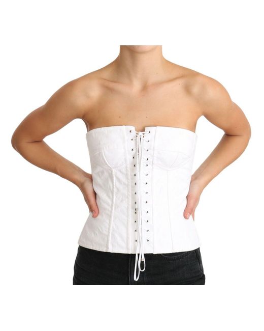 Dolce & Gabbana White Dolce Gabbana Palermo Bustier Cotton Top Corset