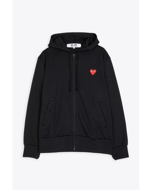 COMME DES GARÇONS PLAY Black Sweatshirt Knit Hoodie With Zip And Heart Patch for men