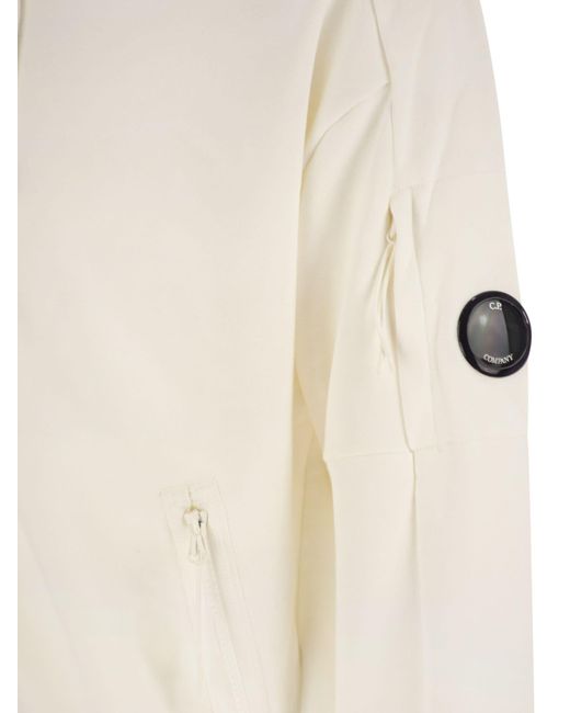 C P Company White Sweatshirt With Zip, Hood And Lens for men