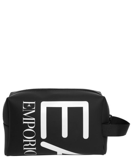 EA7 Black Logo-Printed Zipped Wash Bag for men