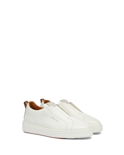 Santoni White Leather Slip-On Sneakers