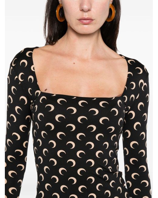 MARINE SERRE Black Moon Print Square-Neck Top