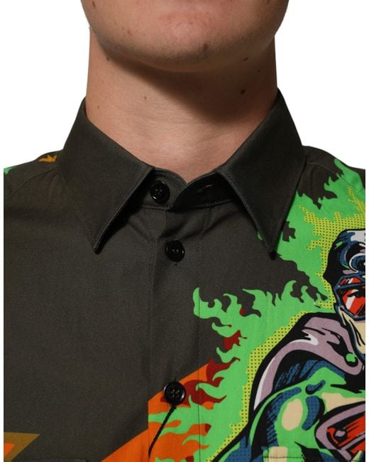 Dolce & Gabbana Black Superhero Print Button Down Shirt for men