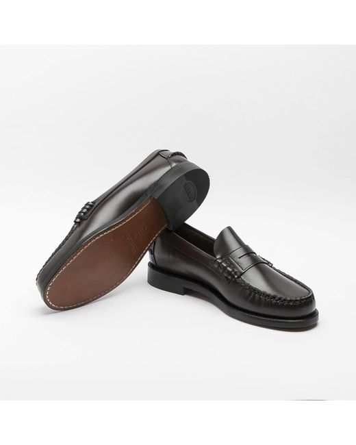 Sebago Black Classic Dan Burgundy Brushed Leather Penny Loafer for men