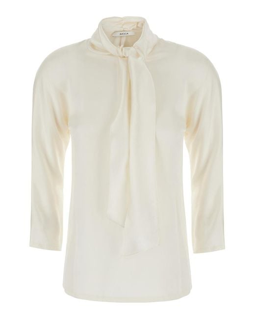 Jucca White Silk Top With Bow Detail, Blouses