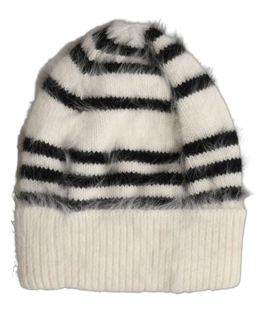 Dolce & Gabbana Black Striped Angora Knitted Beanie One Size Hat Nylon