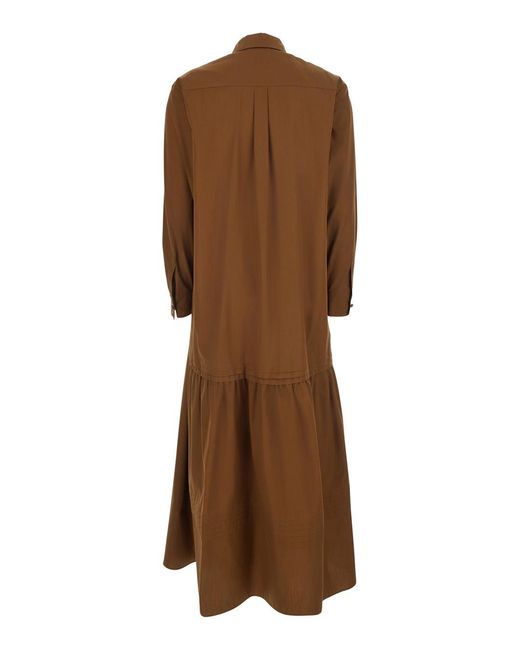 Max Mara Brown Long Dress Lecito Cotton