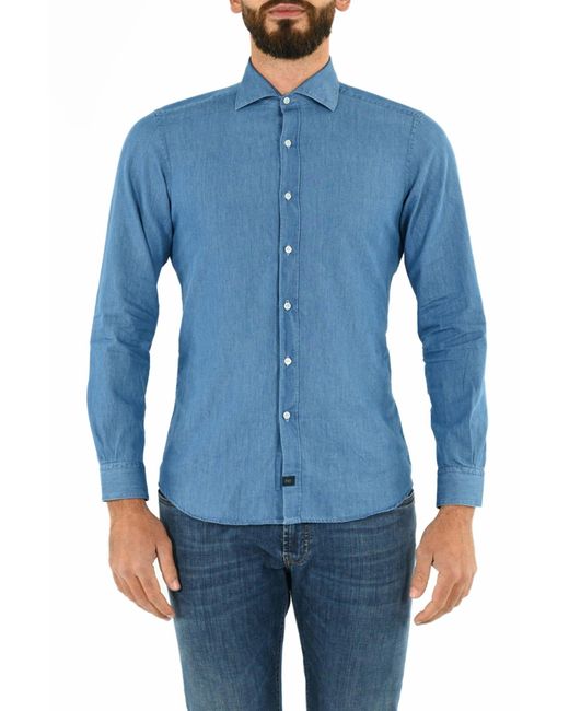Fay Blue French Collar Shirt for men