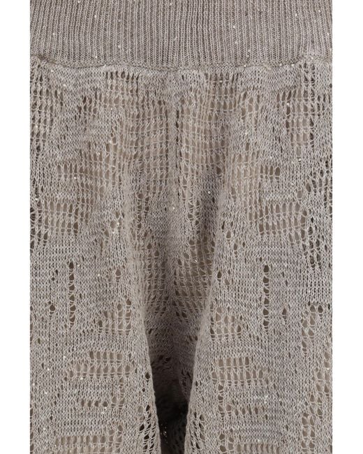 Brunello Cucinelli Gray Track Dazzling Water Lillies Pants Linen; Cotton