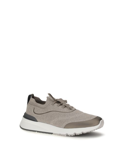 Brunello Cucinelli White Techno Cotton Knit Sneakers Runners Upper: Cotton; Sole: Rubber for men