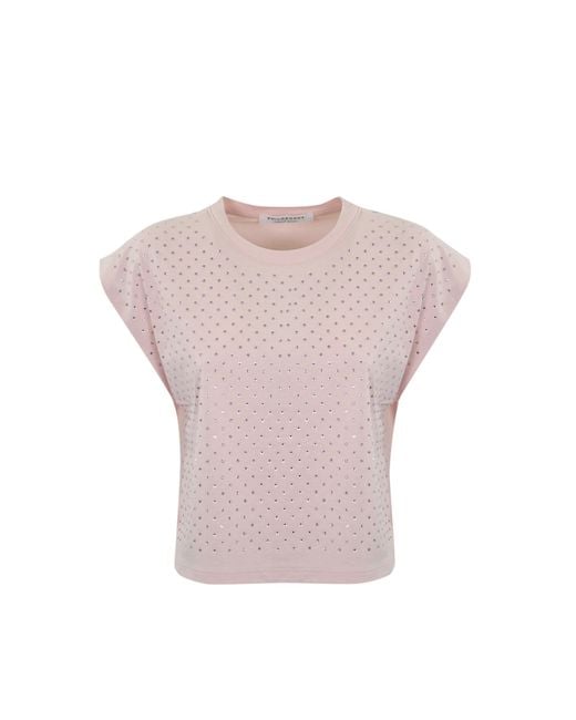 Philosophy Di Lorenzo Serafini Pink Cotton T-Shirt With Rhinestones