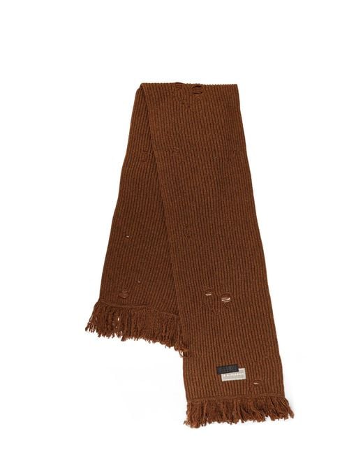 MM6 by Maison Martin Margiela Brown Wool Blend Scarf With Distressed Effect for men