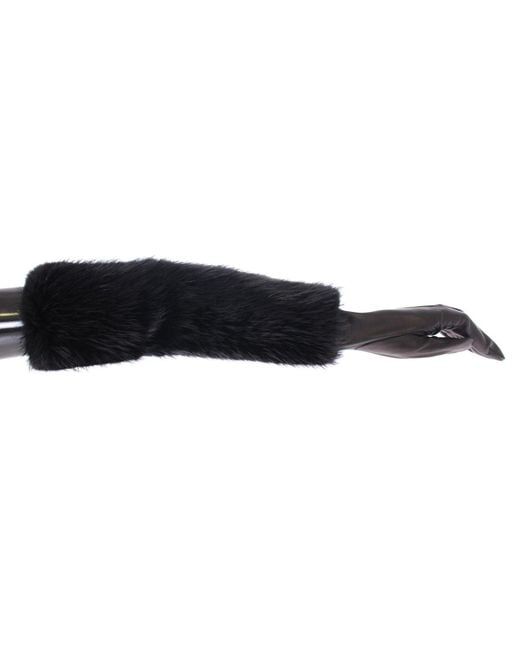 Dolce & Gabbana Blue Beaver Fur Lambskin Leather Elbow Gloves