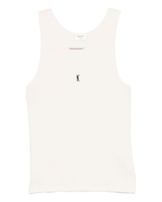 Saint Laurent White Cotton Tank Top With Embroidery