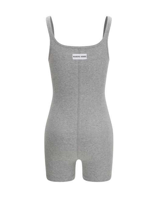 MARINE SERRE Gray Moon Logo Ribbed Jersey Short Catsuit Cotton; Elastane Jumpsuits