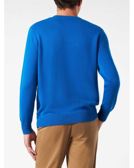 Mc2 Saint Barth Blue Crewneck Sweater With Snoopy Padel Jacquard Snoopy for men