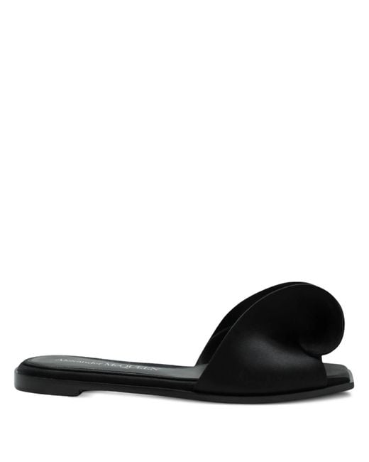 Alexander McQueen Black Crepe Flat Sandals
