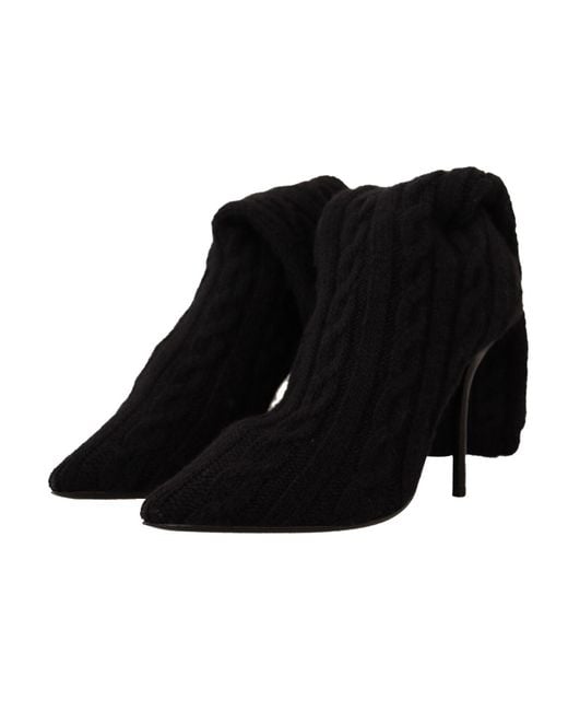 Dolce & Gabbana Black Stretch Socks Knee High Booties Shoes Fabric