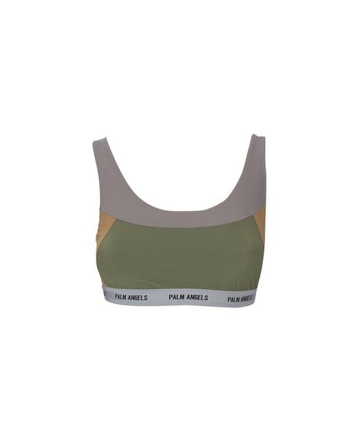 Palm Angels Green Logo Taped Panelled Sports Bra
