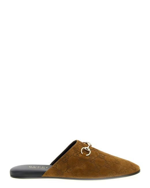 Gucci Brown 'Gg' Suede Mules