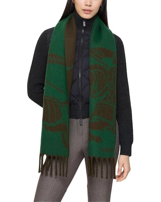 Burberry Green Reversible Ekd Wool Scarf