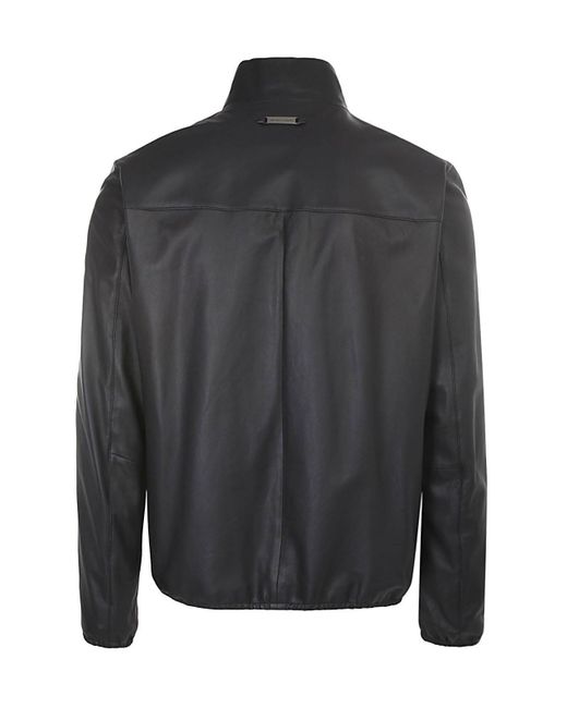 Emporio Armani Gray Zip-Up Long Sleeved Leather Jacket for men