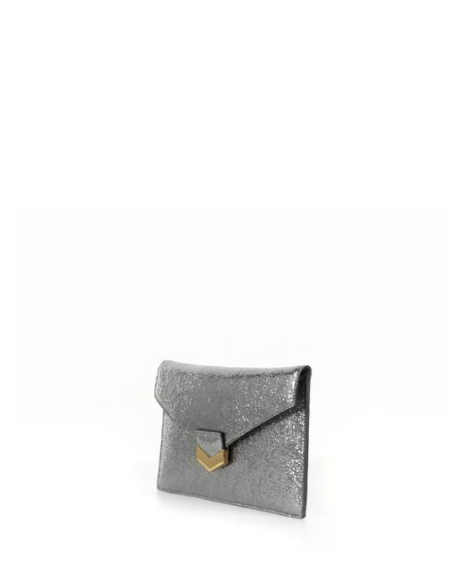 DeMellier London Gray Leather Clutch Bag With Shoulder Strap