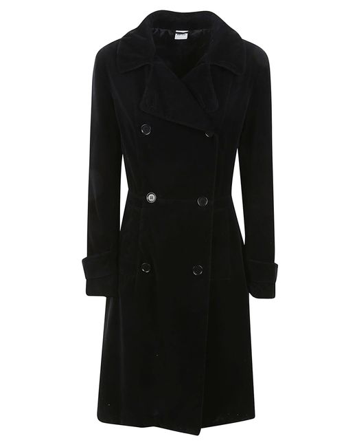 Aspesi Black Double-Breasted Velvet Coat