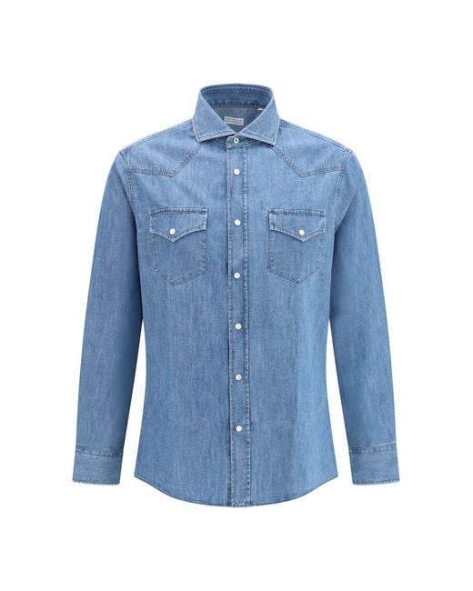 Brunello Cucinelli Blue Easy Fit Lightweight Denim Shirt for men