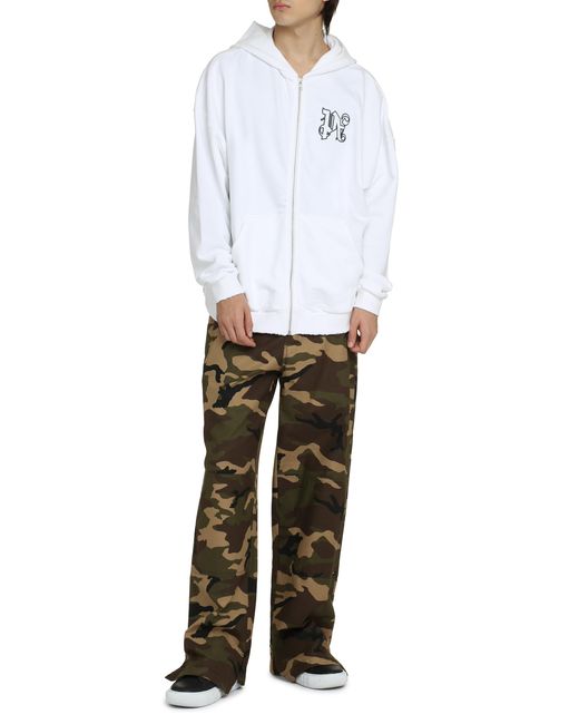 Palm Angels White Full-Zip Cotton Hoodie for men