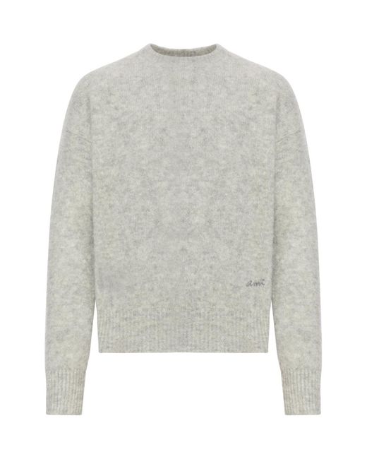 AMI Gray Embroidered Logo Alpaca Sweater Clothing Knitwear for men
