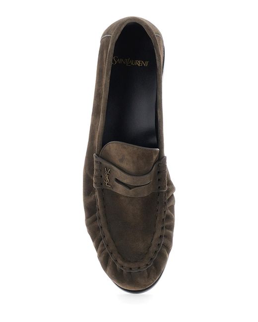 Saint Laurent Brown Loafers Le Loafer Camoscio Calf Leather for men