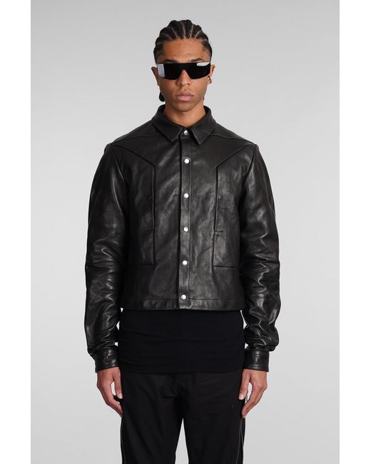 Rick Owens Alice Strobe Shirt Leather Jacket In Black Leather for men