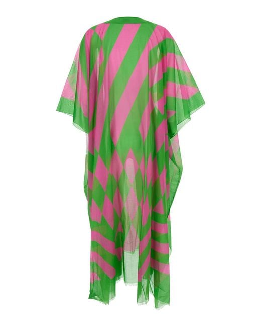 Dries Van Noten Green Caftan V-Neck Swimwear