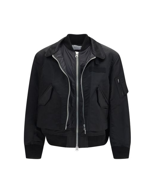 Sacai Black Cotton Chino And Nylon Twill Double Jacket Cotton for men
