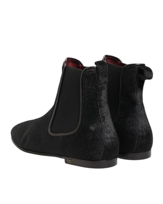 Dolce & Gabbana Black Leather Fur Chelsea Boots Shoes 90Lf+Kangaroo for men