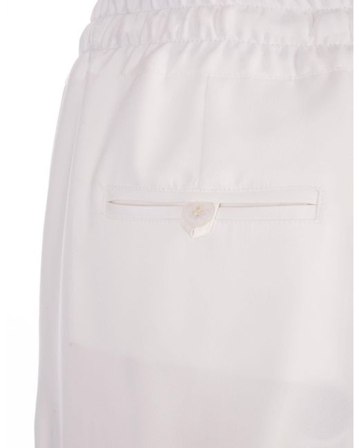 Kiton White Silk Drawstring Trousers