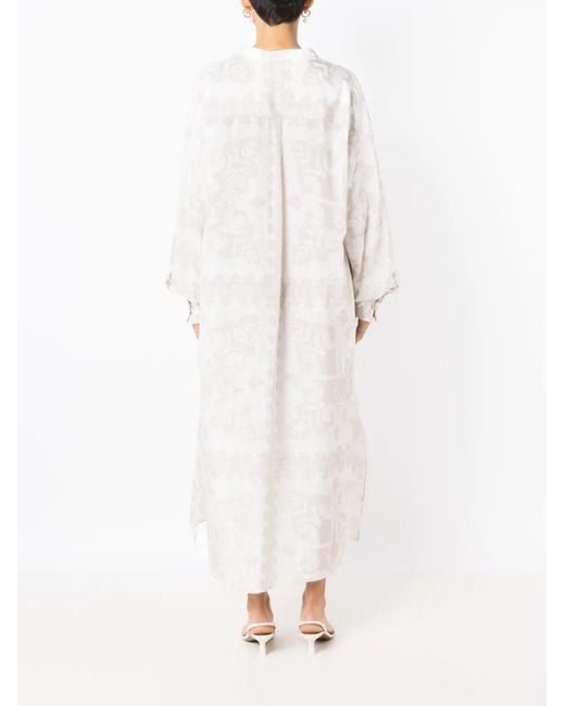 Valentino White Geometric-Print Silk-Cotton Dress