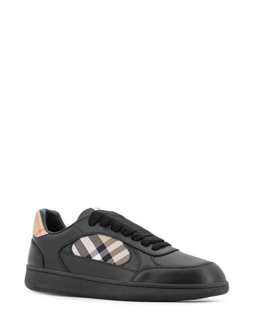 Burberry Black Leather Sneakers With Traditional Check Inserts for men