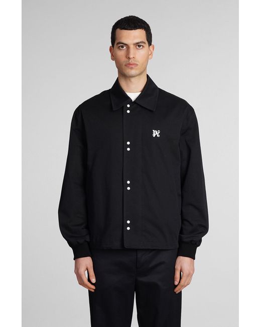 Palm Angels Blue Casual Jacket In Black Cotton for men