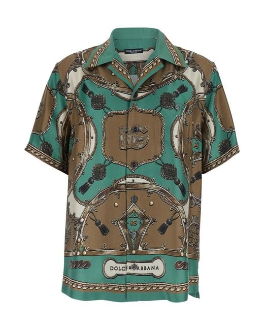 Dolce & Gabbana Green Bowling Shirt With Cuban Collar And All-Over Floral Print for men