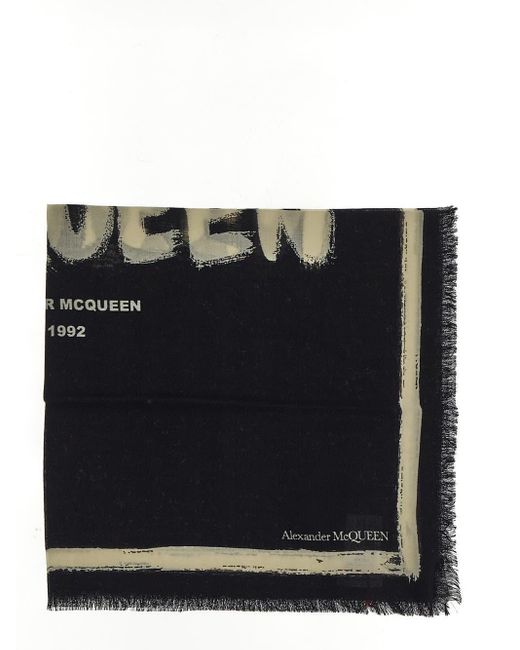 Alexander McQueen Black Printed Scarf